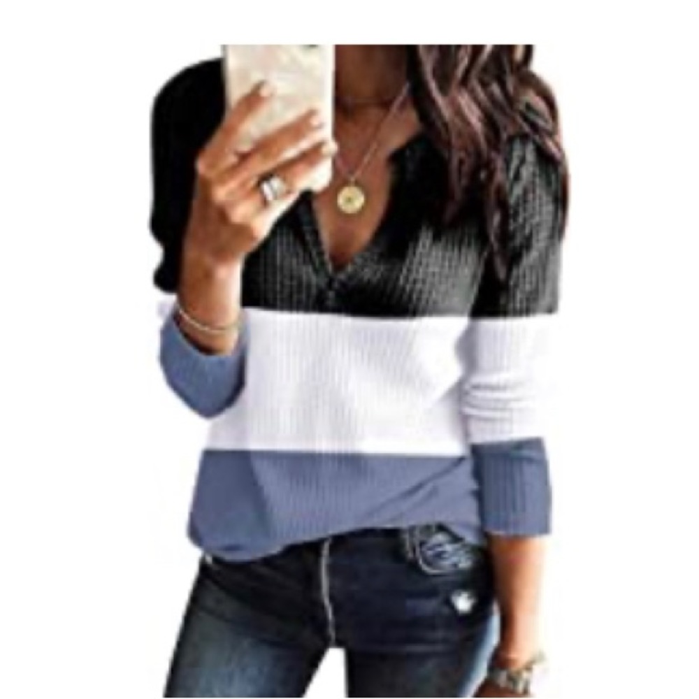 Cute waffle v neck, multi color shirt